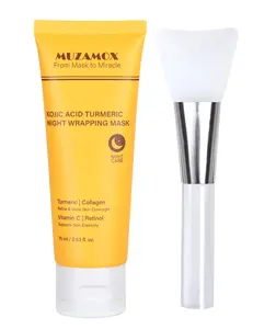 MUZAMOX Turmeric Overnight Wrapping Mask with Kojic Acid & Vitamin C, Hydrating Skin Repair Treatment for Uneven Skin Tone, Liquid Face Mask for Adults with Brush, 2.53 fl. oz.